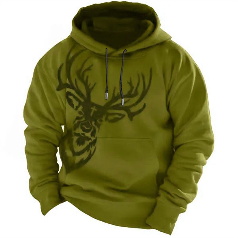 Men's Graphic Animal Elk Hoodie Hoodies Sweatshirt Fashion Daily Long Sleeve Hooded Vacation Sports Outdoor Holiday Blue Orange Print Front Pocket Spring &  Fall Designer4