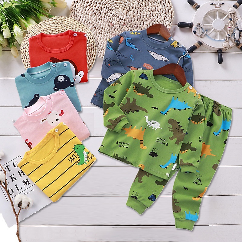 Toddler Boys 2 Pieces Pajama Sets Long Sleeve AB022 AB01 AB04 Animal Cartoon Crewneck Spring Fall Daily Home 3-7 Years