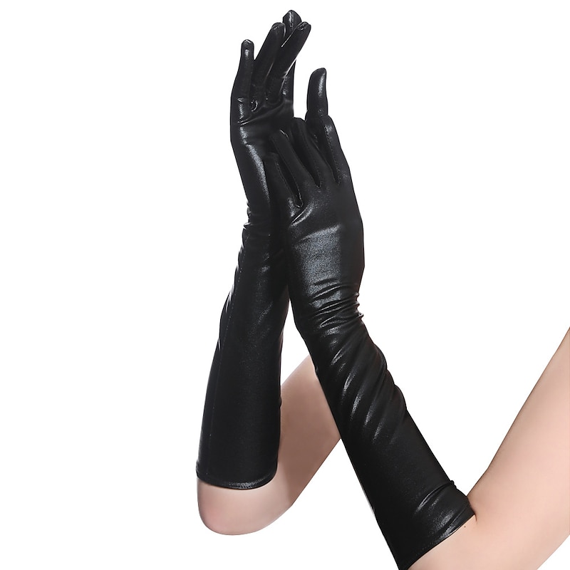 Long Patent Leather Gloves Sexy Coated Gloves Gold And Silver Shiny Leather Long Gloves Steel Pipe Stage Performance Gloves2