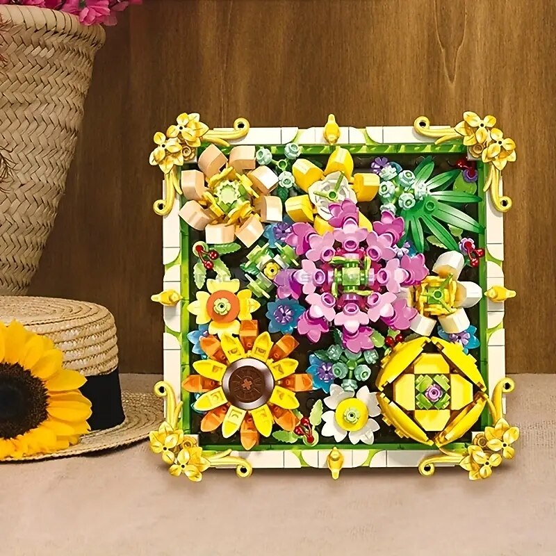 Women's Day Gifts Flower Building Blocks Ideas Artistic Photo Frame Building Blocks Model Bricks House Ornament Toy Kit Birthday Gift Mother's Day Gifts for MoM2