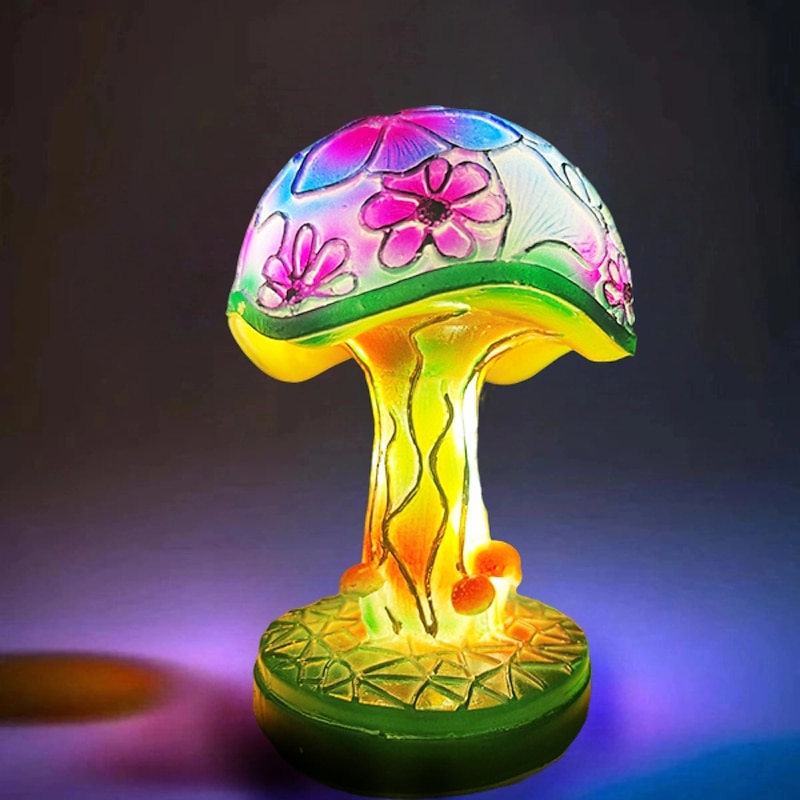 Mushroom Table Lamp, Simulated Stained Glass Night Light, Bohemian Resin Decorative Bedside Lamp, for Bedroom Living Room Home Office, Decor Gift3