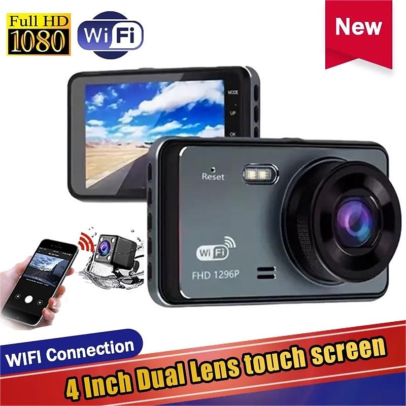 4 Inch Dash Cam 1080P Car DVR Camera Touch Screen Dual-Lens Video Recorder Cycle Recording Video WIFI Driving Recorder2
