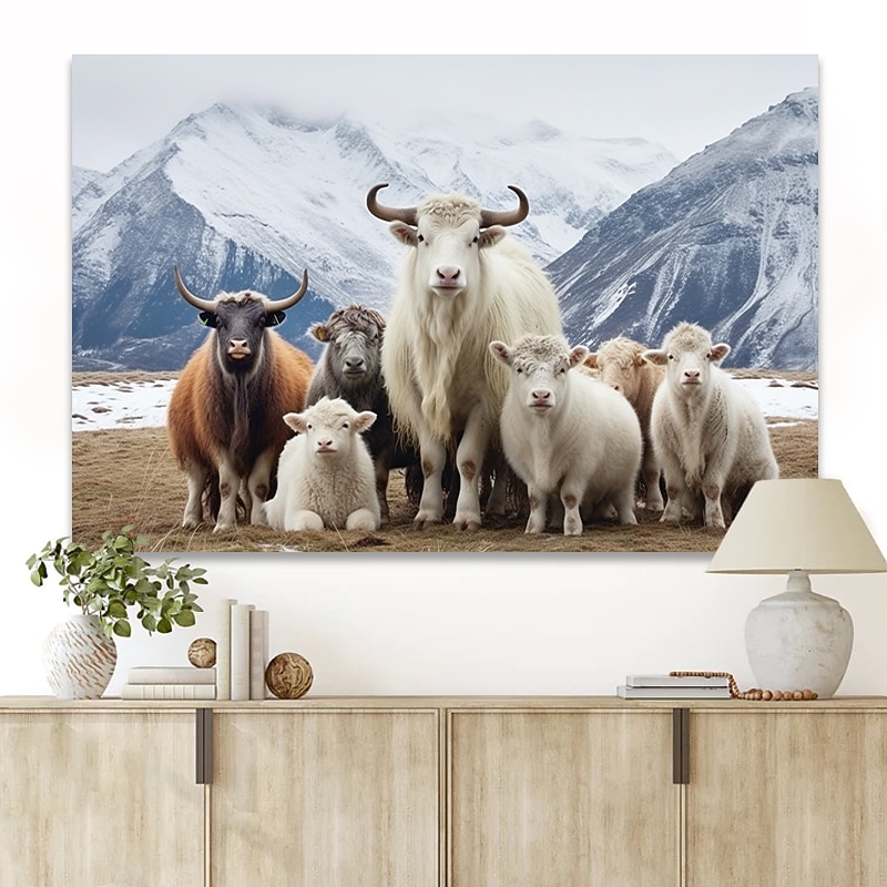 Animals Wall Art Canvas Sheep Under the Snowy Mountains Prints and Posters Pictures Decorative Fabric Painting For Living Room Pictures No Frame4