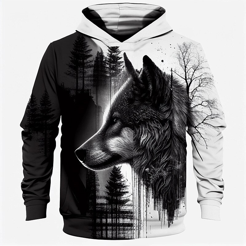 Boys 3D Wolf Hoodie Pullover Long Sleeve 3D Print Spring Fall Fashion Streetwear Cool Kids 3-12 Years Hooded Outdoor Casual Daily Regular Fit3
