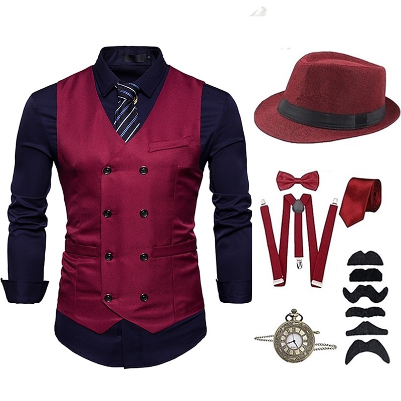 Retro Vintage Roaring 20s 1920s Outfits Suits & Blazers The Great Gatsby Gentleman Fancy Dress Men's Halloween Casual Daily Party / Cocktail Adults' Hat Tie Suspenders All Seasons4