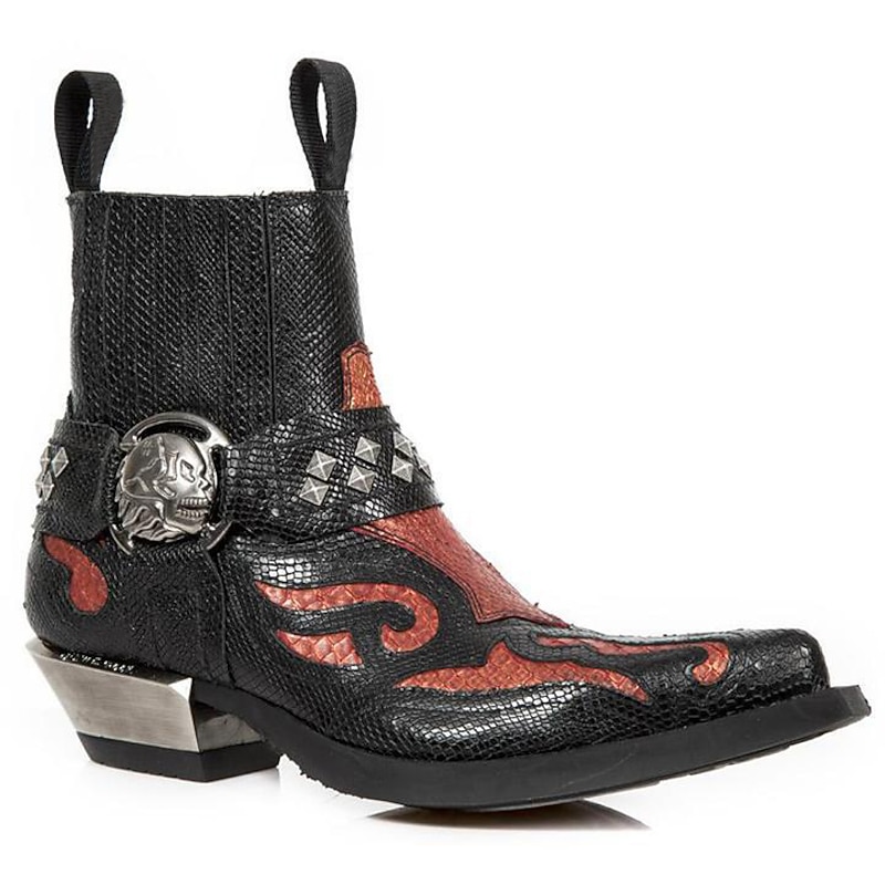 Men's Gothic Biker Boots with Snake Pattern and Skull Buckle – Western-Inspired Motorcycle Ankle Boots for Rock Concerts and Nightlife2