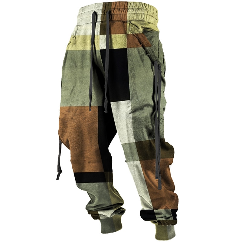 Color Block Plaid / Check Casual Men's 3D Print Sweatpants Joggers Pants Trousers Outdoor Street Casual Daily Polyester Red Blue Brown S M L Mid Waist Elasticity Pants3