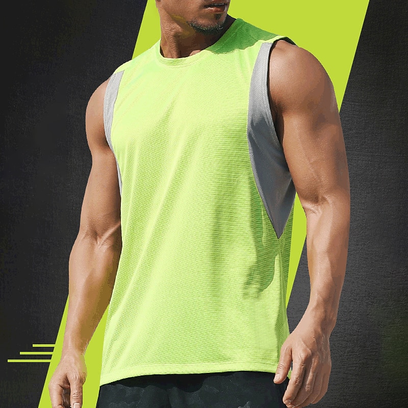 Men's GYM Tank Fitness Tank Basketball Shirt Men Tops Tank Crew Neck Sleeveless Sports & Outdoor Vacation Going out Casual Daily Gym Quick dry Breathable Soft Patchwork Color Block Blue Green