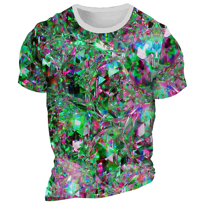 Men's Colorful Graphic Diamond T Shirt Short Sleeve T shirt 3D Print Crew Neck Shirt Daily Designer Retro Vintage Carnival Sports Outdoor Holiday Light Green Red Purple Spring & Summer Clothing4