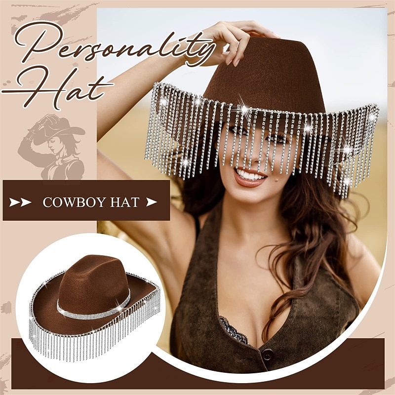 Rhinestone Cowgirl Hat Glitter Cowboy Hat Sparkly Cowboy Hat Men Women Cosplay Party Costume