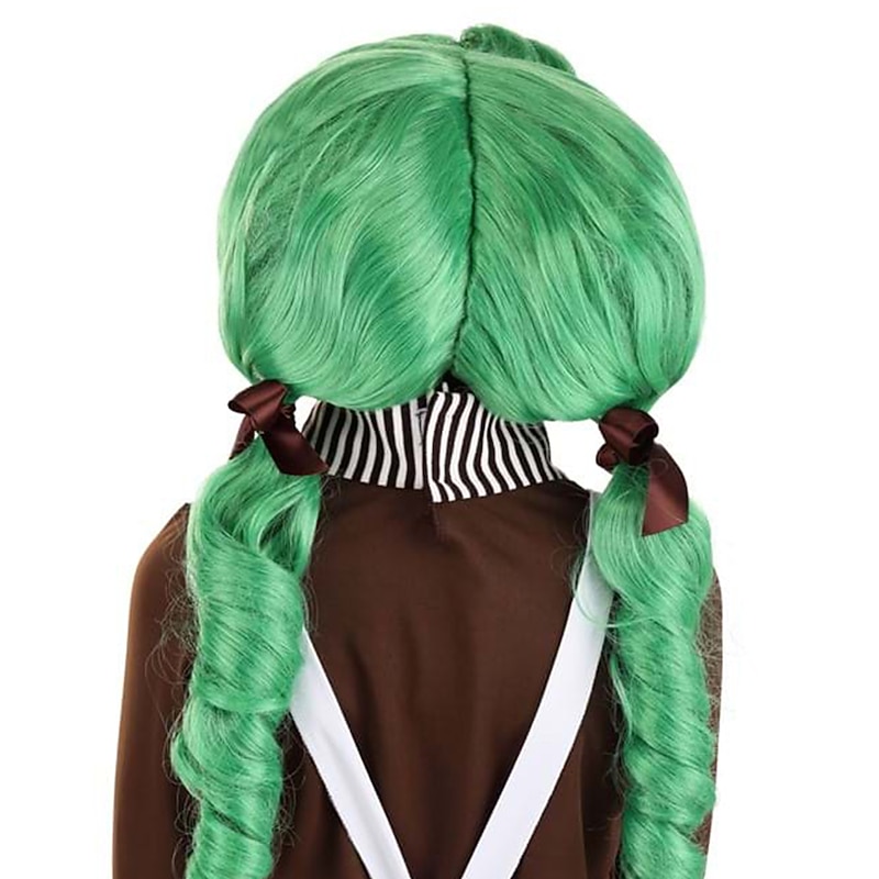 Chocolate Factory Worker Green Wig for Girls Carnival Wigs Halloween Wigs St.Patrick's Day Wigs2
