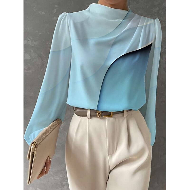 Women's Blouse Long Sleeve Fashion Print Regular Tops Round Neck Work Pink Blue Purple Green Spring &  Fall