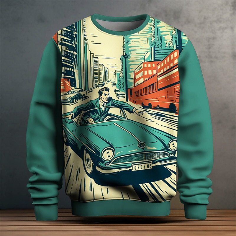 Men's Graphic Car Sweatshirts Golf Pullover Sweatshirt Long Sleeve Sweatshirt Crew Neck Fashion Daily Casual 3D Print Vacation Holiday Going out Print Spring &  Fall
