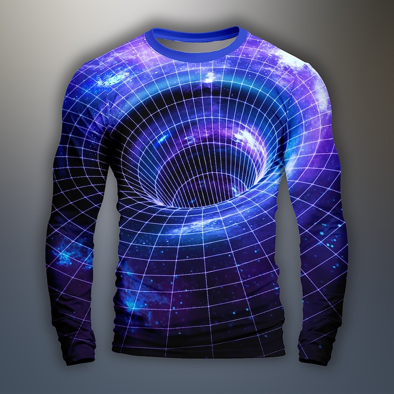 Men's Graphic Optical Illusion Visual Deception science and technology Funny T Shirts Long Sleeve T shirt 3D Print Crew Neck Shirt Daily Designer Artistic Party Casual Holiday Blue Green Spring2