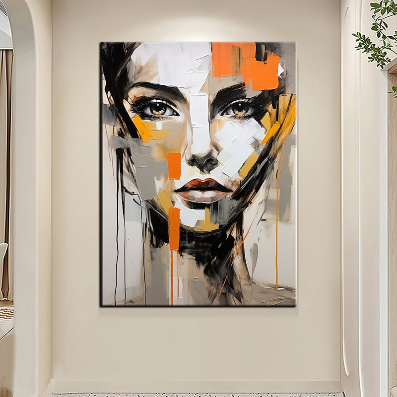 100% Large Hand Painted Wall Art Figure Abstract Textured Painting Woman Painting Orange Texture Painting Woman Abstract Painting Textured Wall Art Home Decoration Decor ready to hang or canvas3
