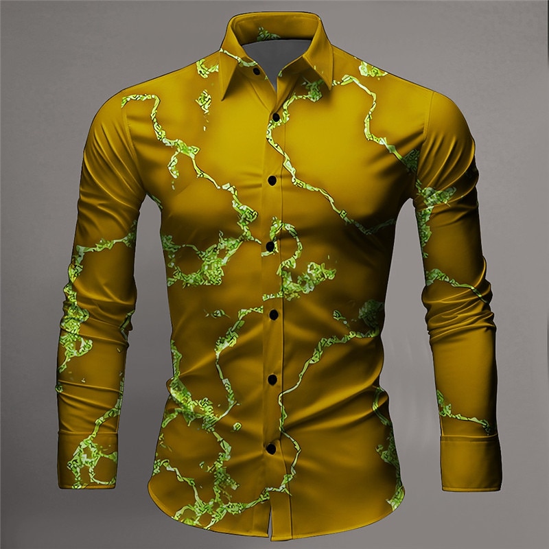 Men's Crack Shirt Button Up Shirt Long Sleeve Abstract Daily Wear Going out Spring & Summer Turndown Print Button-Down Yellow Burgundy2