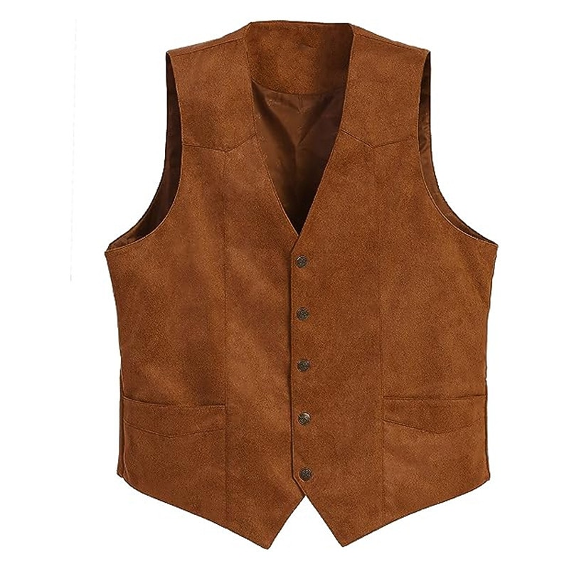 Men's Suede Vest Daily Wear Vacation Going out Vintage Style Chic & Modern Spring &  Fall Button Polyester Comfortable Plain Single Breasted V Neck Regular Fit Black Brown Coffee Gray Vest2