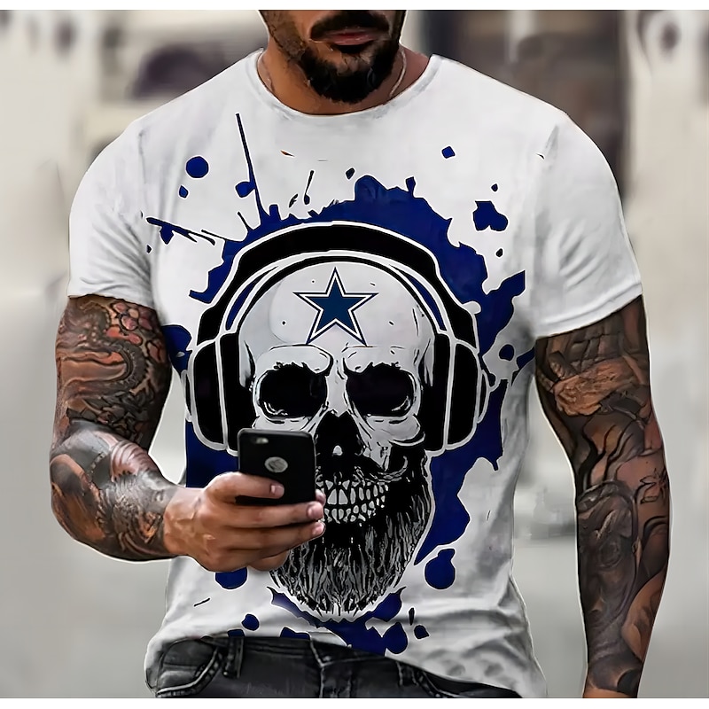 Men's Graphic Skull Skulls Short Sleeve T shirt 3D Print Crew Neck Shirt Daily Designer Outdoor Party Casual Holiday Black White Blue Spring & Summer Clothing Apparel Normal S M L XL XXL XXXL2