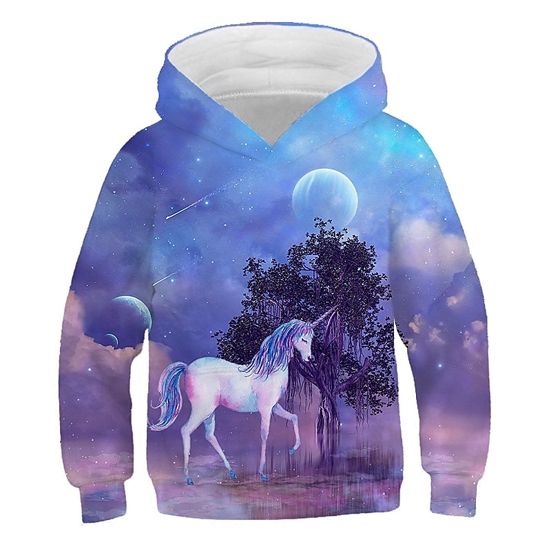Girls' 3D Galaxy Unicorn Hoodie Long Sleeve 3D Print Spring Fall Winter Active Streetwear Kids 3-12 Years Outdoor Daily3