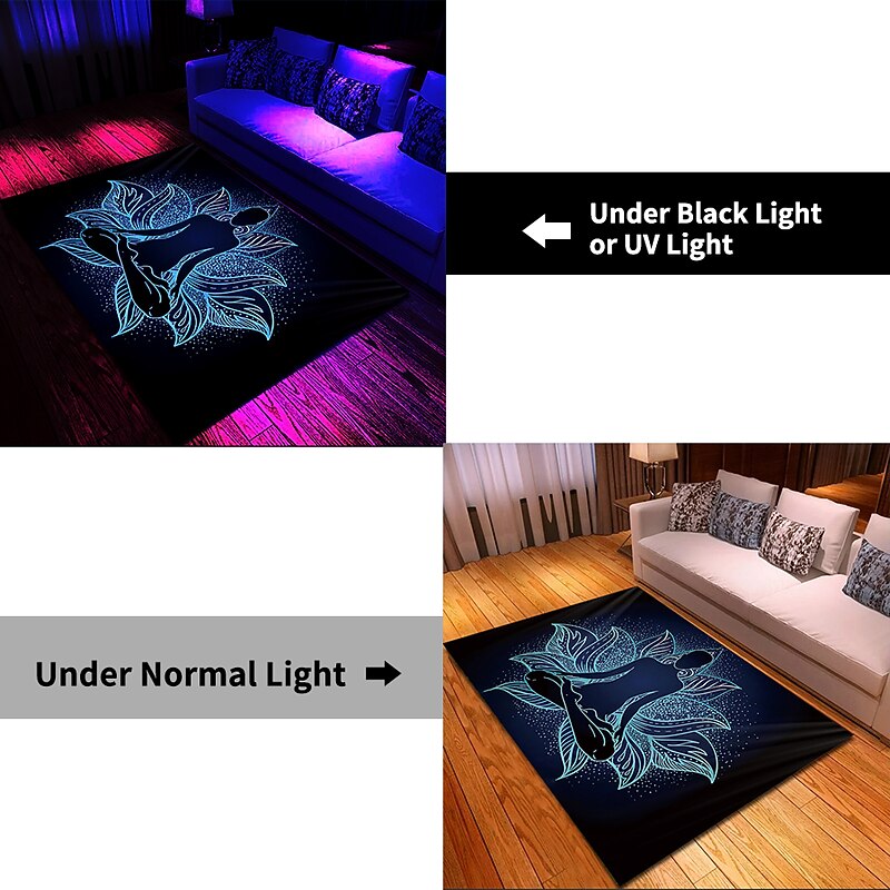 Blacklight Rug UV Reactive Glow in the Dark Area Rug Kitchen Mat Non-Slip Oil Proof Mandala Boho Floor Mat Livingroom Rug Indoor Outdoor Mat Bedroom Decor Bathroom Mat Entrance Rug Door Mat3