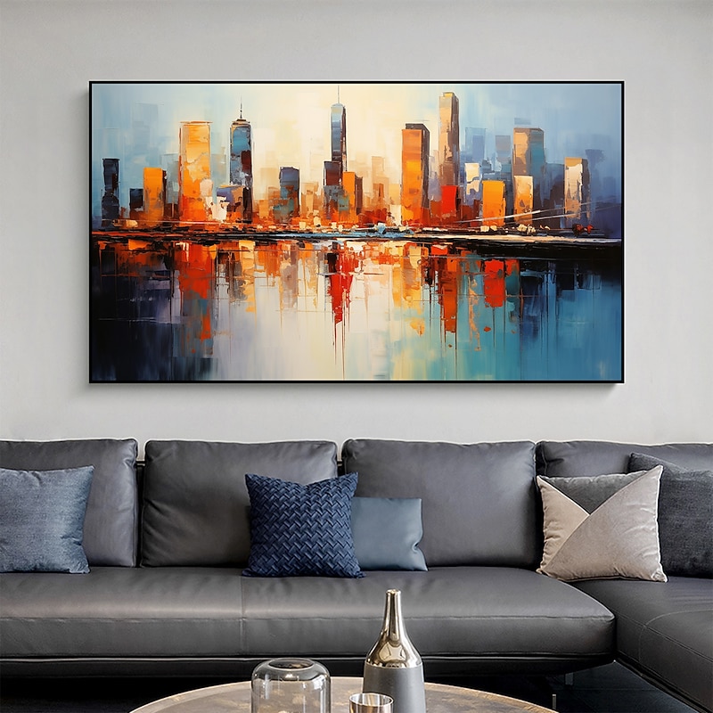 Handmade Original City Landscape Oil Painting On Canvas Wall Art Decor Coastal Building Painting for Home Decor With Stretched Frame/Without Inner Frame Painting4