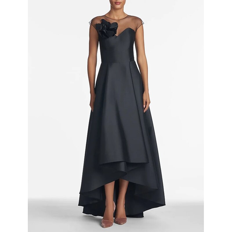 A-Line Mother of the Bride Wedding Guest Dresses Elegant Dress Wedding Guest Wedding Party Asymmetrical Sleeveless Jewel Neck Satin with Shouder Flower Dresses4