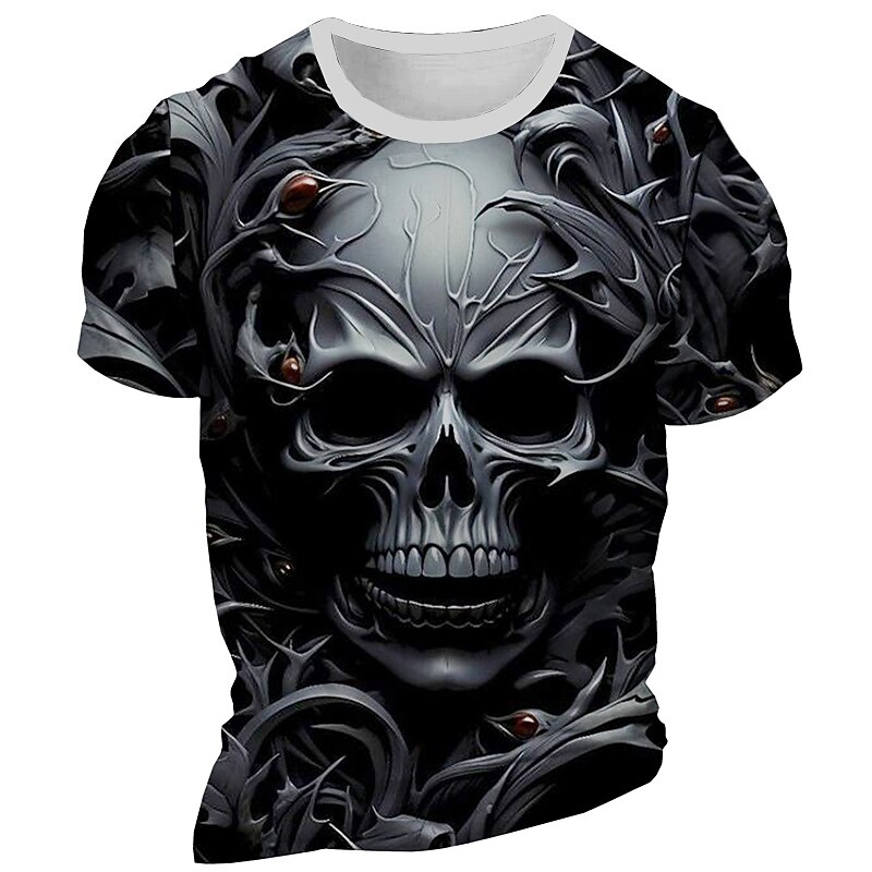 Men's Graphic Skeleton T Shirt Short Sleeve T shirt 3D Print Crew Neck Shirt Daily Designer Retro Vintage Sports Outdoor Holiday Going out Red Blue Brown Spring & Summer Clothing Apparel Maternity S3