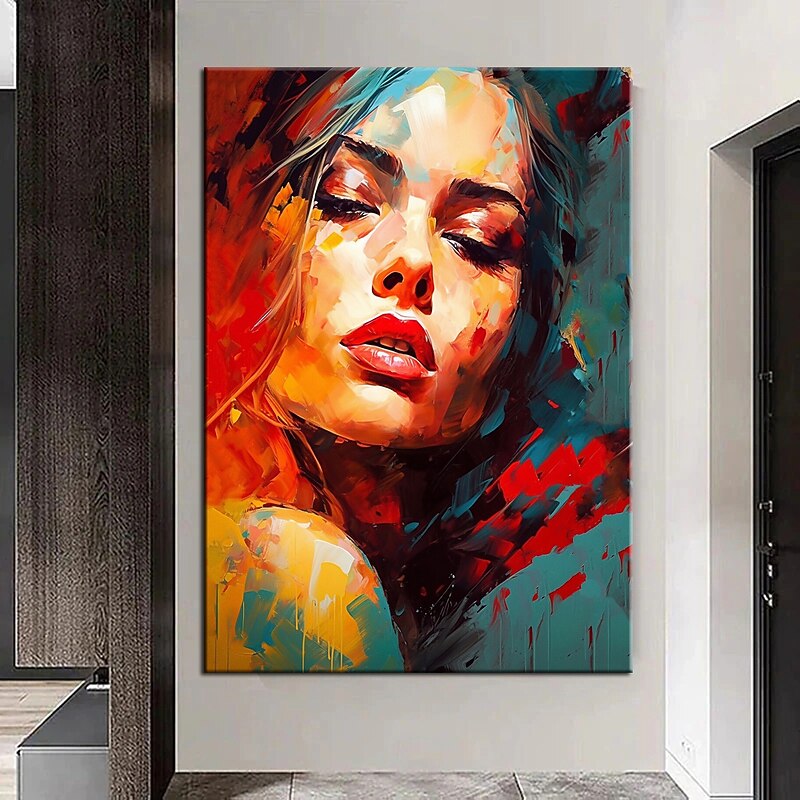Hand Painted Wall Art Colorful Woman Face oil painting Wall Art Painting Abstract Female Face painting  Home Decor Girl Portrait picture Home Decoration ready to hang or canvas2