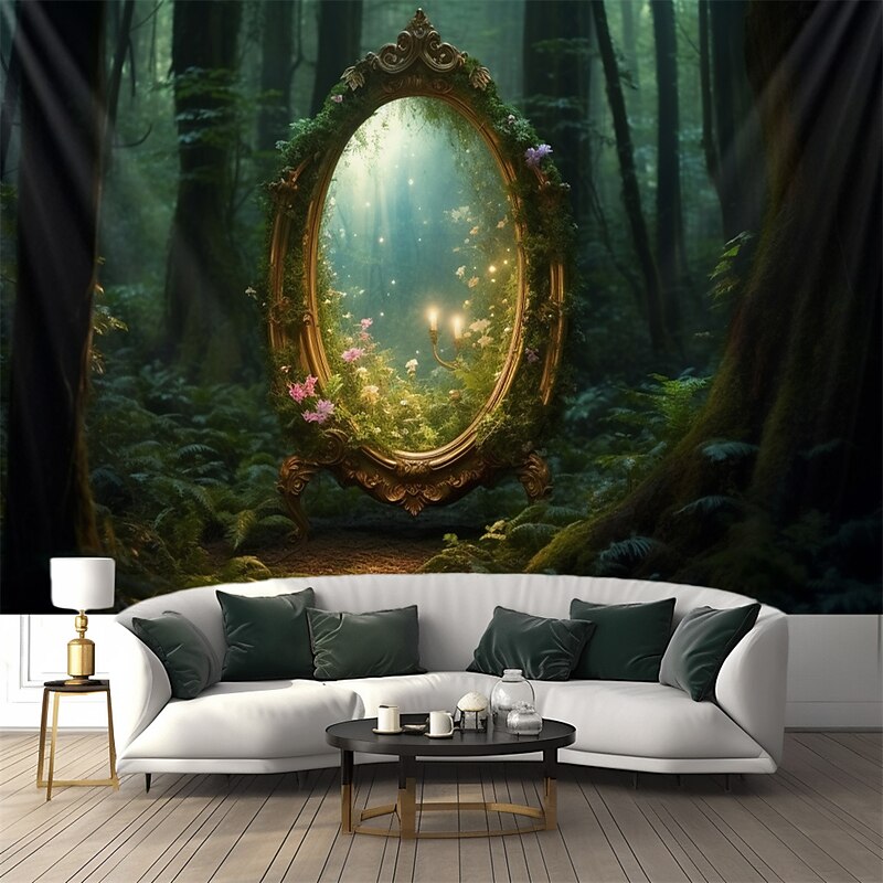 Forest Dream Mirror Hanging Tapestry Wall Art Large Tapestry Mural Decor Photograph Backdrop Blanket Curtain Home Bedroom Living Room Decoration4