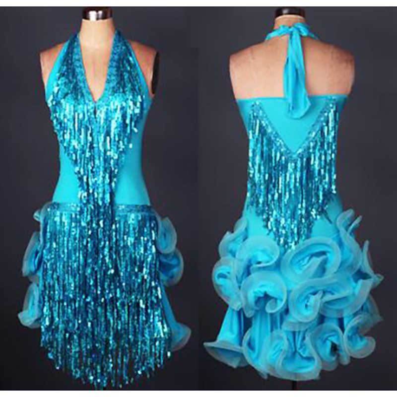 Latin Dance Dress Tassel Women's Performance Training Sleeveless Natural Nylon4