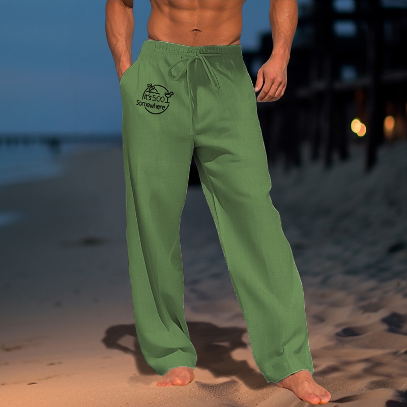 Men's Letter Graphic Prints Trousers Summer Pants Beach Pants Mid Waist Streetwear Hawaiian Designer Casual Daily Holiday Drawstring Elastic Waist 3D Print Spring & Summer 3D Print White Light Green4