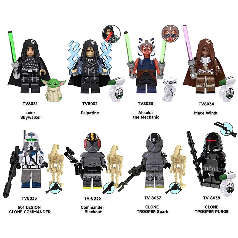 8 Pcs Science Fiction Series Clone Cleaner Asoka Repairman Assembles Humanoid Building Block Toys2