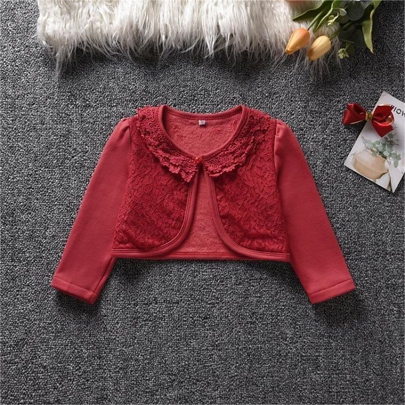 Kids Girls' Cardigan Solid Color School Long Sleeve Button Active Cotton 4 years+ Spring Red plus velvet White plus velvet Black4