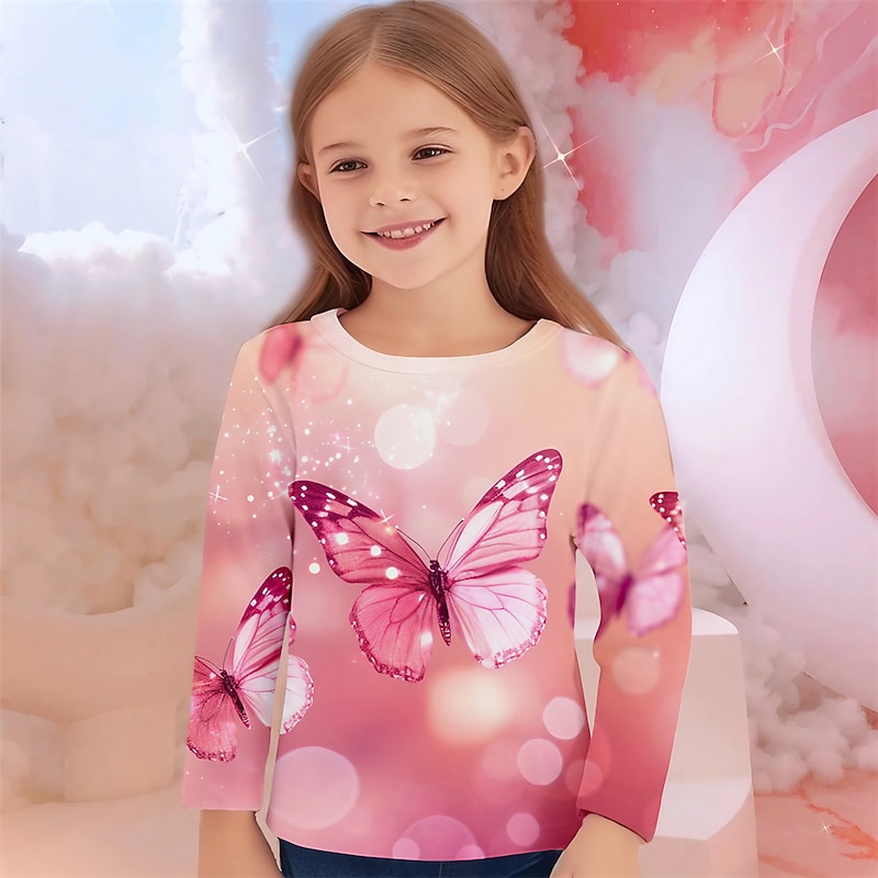 Girls' 3D Animal Butterfly T shirt Long Sleeve 3D Print Spring Fall Winter Active Sports Fashion Kids 3-12 Years Outdoor Daily Indoor Regular Fit2