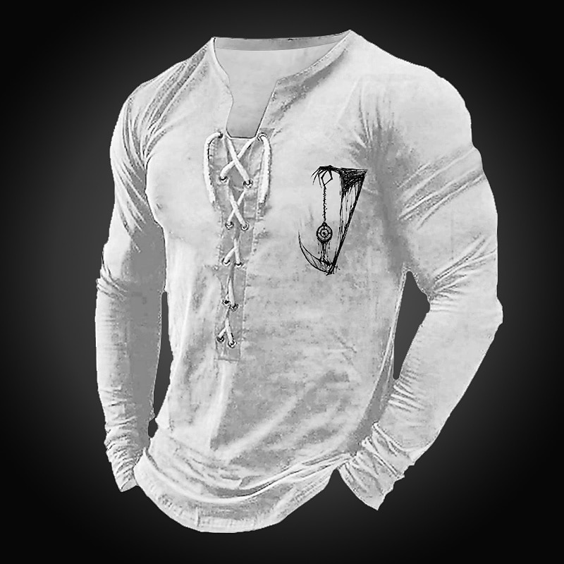 Men's Graphic Gothic T Shirt Long Sleeve T shirt 3D Print Collar Shirt Fashion Daily Outdoor Casual Holiday Going out Black White Spring &  Fall Clothing Apparel S M L XL 2XL 3XL