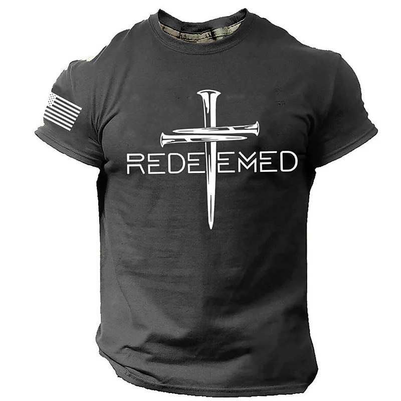 Men's Graphic Cross Faith T Shirt Short Sleeve T shirt 3D Print Crew Neck Shirt Daily Designer Retro Vintage Sports Outdoor Holiday Going out Black Army Green Dark Blue Spring & Summer Clothing2