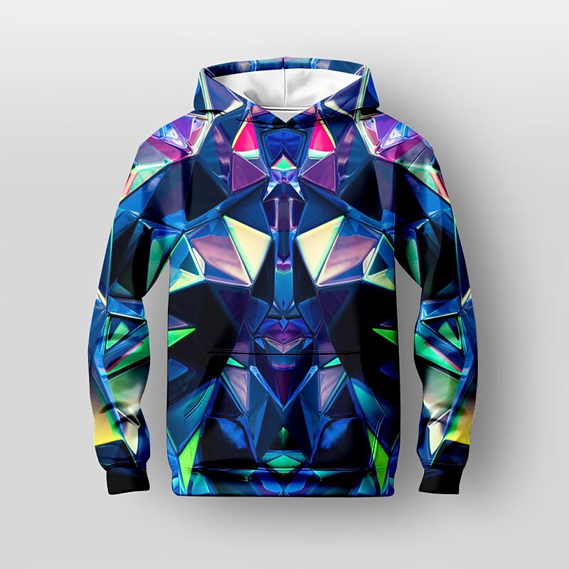 Boys 3D Geometric Hoodie Pullover Long Sleeve 3D Print Spring Fall Fashion Streetwear Cool Kids 3-12 Years Hooded Outdoor Casual Daily Regular Fit3