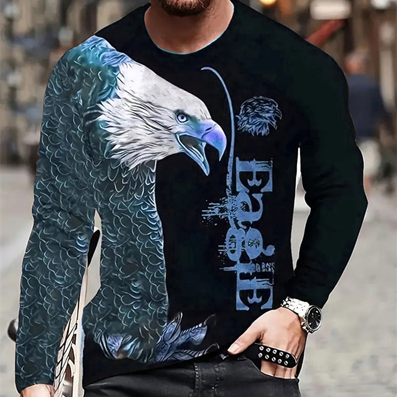 Men's Graphic Animal Eagle T Shirt Long Sleeve T shirt 3D Print Crew Neck Shirt Fashion Designer Casual Sports Outdoor Holiday Going out Blue Purple Brown Spring &  Fall Clothing Apparel S M L XL 2XL