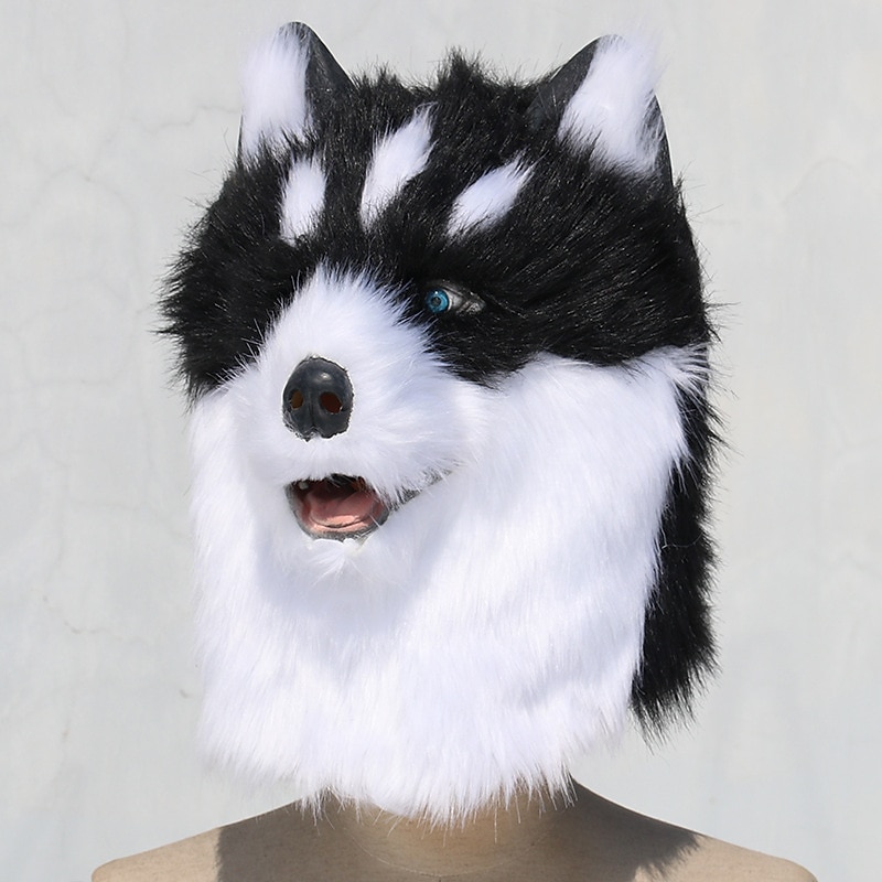 Carnival  Stupid and Cute Plush Animal Two Ha Head Cover Latex Husky Mask Halloween Cosplay Funny Party Props3