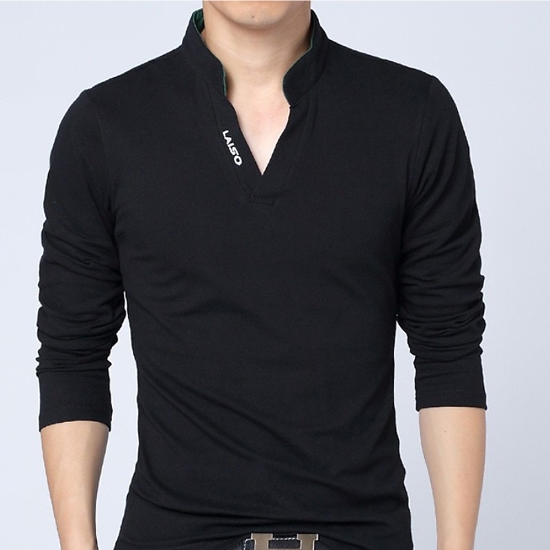 Men's T shirt Tee Golf Polo Casual Stand Collar Notched Long Sleeve Basic Solid Color Plain Simple Spring Fall Regular Fit Black White Red Green Gray T shirt Tee3