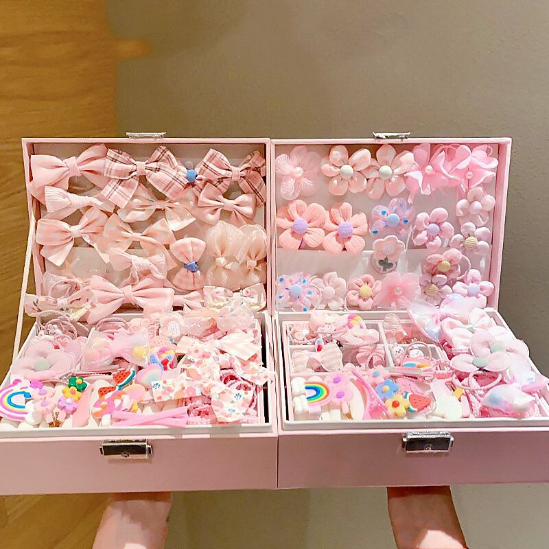 Korean Version Of Children's Pink Hair Accessories Gift Box Set Girl Princess Hair Card Girl Headwear Baby Jewelry Birthday2