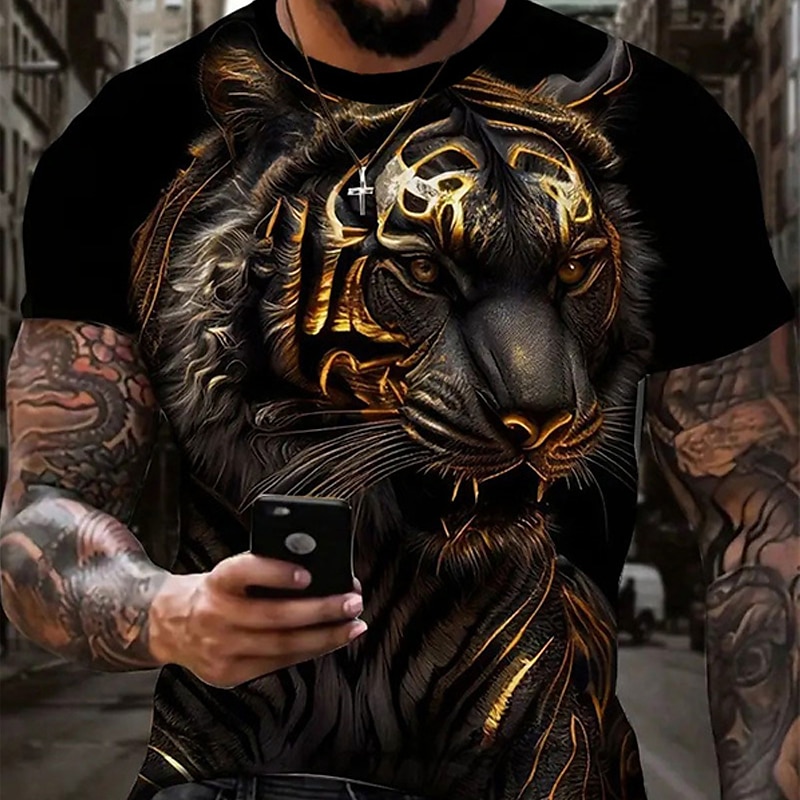 Men's Graphic Animal Tiger T Shirt Short Sleeve T shirt 3D Print Crew Neck Shirt Daily Designer Retro Vintage Sports Outdoor Holiday Going out Yellow Blue Orange Spring & Summer Clothing Apparel S M