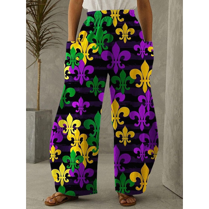 Women's Pants Trousers Casual Daily Full Length High Waist Graphic Side Pockets Wide Leg Printing Breathability Comfortable Micro-elastic Weekend Streetwear Black Purple Green Spring, Fall, Winter2