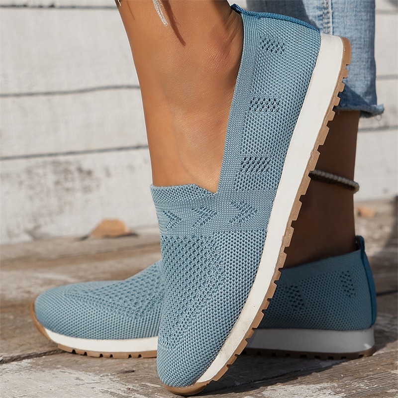 Women's Sneakers Slip-Ons Comfort Shoes Daily Flat Heel Round Toe Fashion Casual Comfort Walking Tissage Volant Loafer Black Dark Blue Beige4