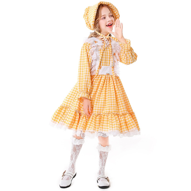 Maid Pioneer Girl Halloween Dress Bonnet Prairie Costume Cosplay Kid's Girls' Halloween Carnival Carnival Performance Halloween Easy Halloween Costumes Dress Up2