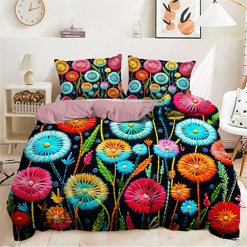 Floral Quilt Art Pattern Duvet Cover Set Comforter Set Soft 3-Piece Luxury Cotton Bedding Set Home Decor Gift King Queen Full Size4