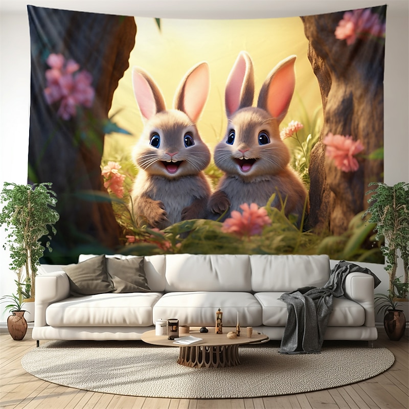 Hanging Tapestry Wall Art Large Tapestry Bunny Animal Mural Decor Photograph Backdrop Blanket Curtain Home Bedroom Living Room Decoration3