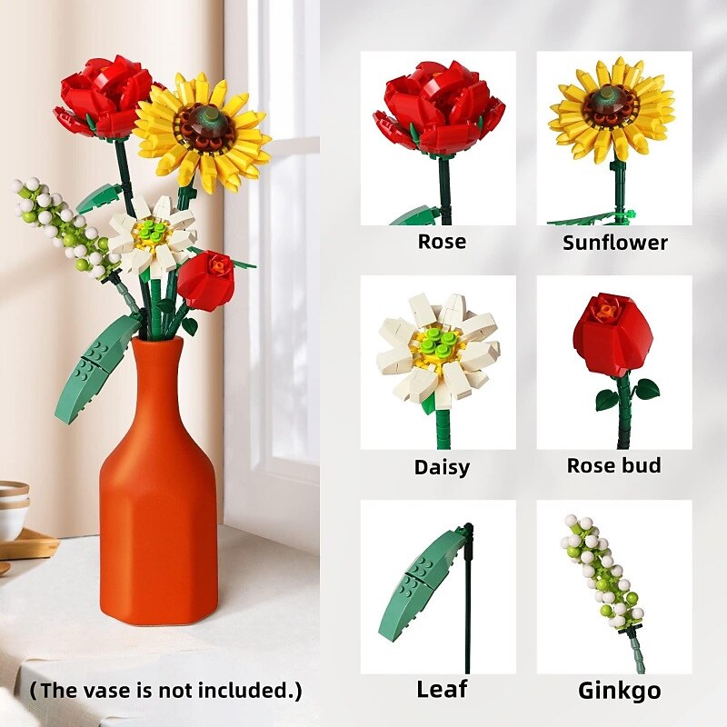 Women's Day Gifts Miniature Building Blocks Bouquet Set Artificial Flowers Diy Unique Home Decoration Plant Series Home Decor Valentine's Day Mother's Day Gift B Mother's Day Gifts for MoM3