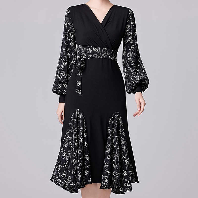 Latin Dance Ballroom Dance Dress Splicing Women's Performance Daily Wear Long Sleeve Crystal Cotton4