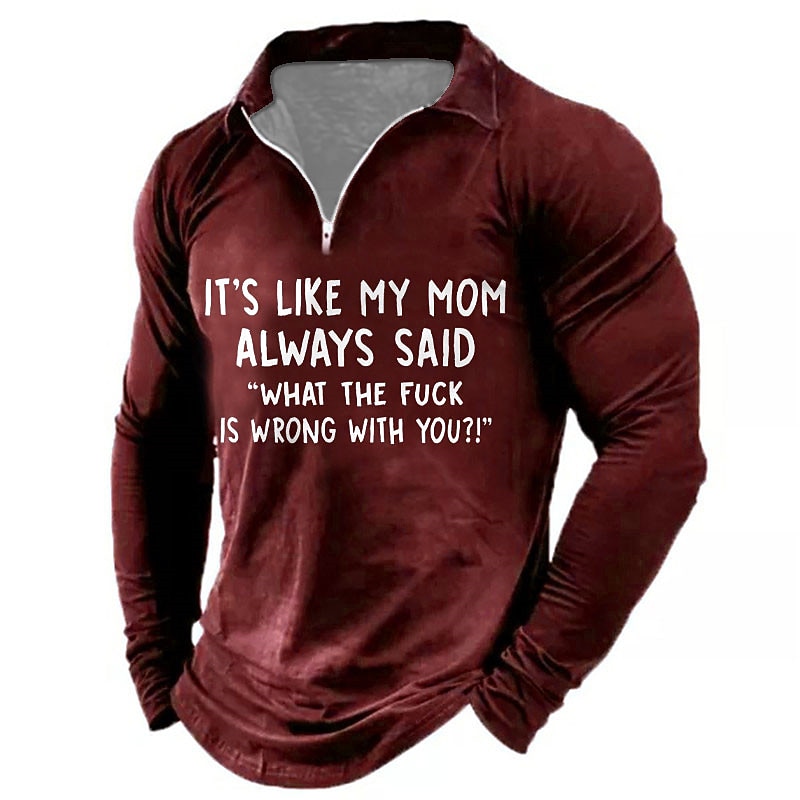 Men's Funny Zip Polo Shirts Golf Shirt Long Sleeve Polo Shirts Collared Shirts Vintage Casual Festival Wear Party Outfits 3D Print Quarter Zip Polo Spring & Summer Black Wine Navy Blue4